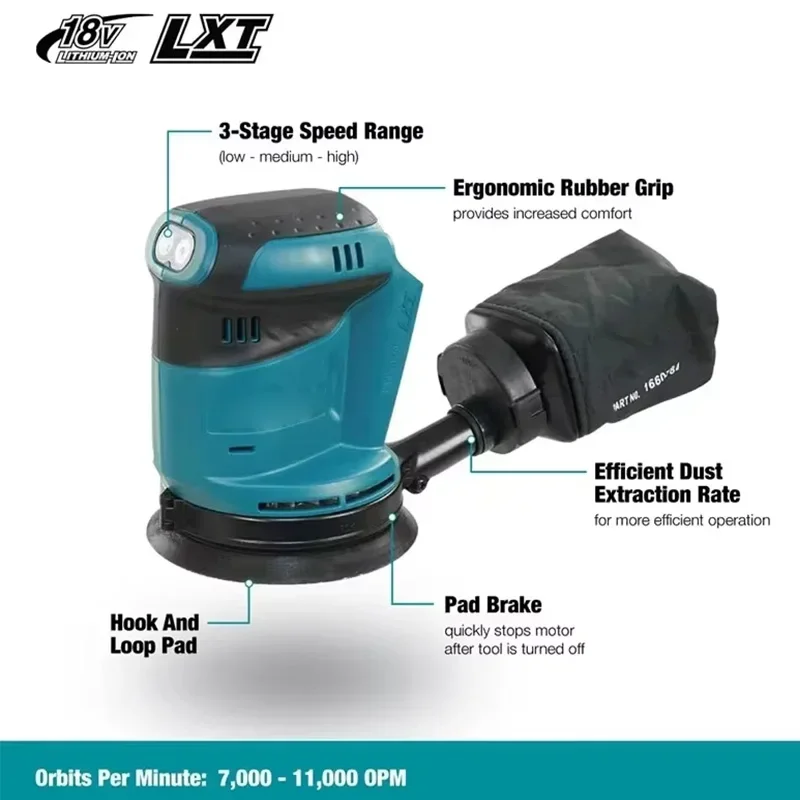 Fit Makita DBO180Z 18V Borstelloze Draadloze Oplaadbare Schijf Excentrische Schuurmachine Houtbewerking Schuren Stopverf Polijsten Blote Tool