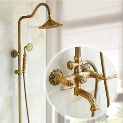 Bath Shower Set Antique Brass Shower System Bathroom Faucet Set Rainfall with Spray Head Europe Bronze Shower Mixer Tap