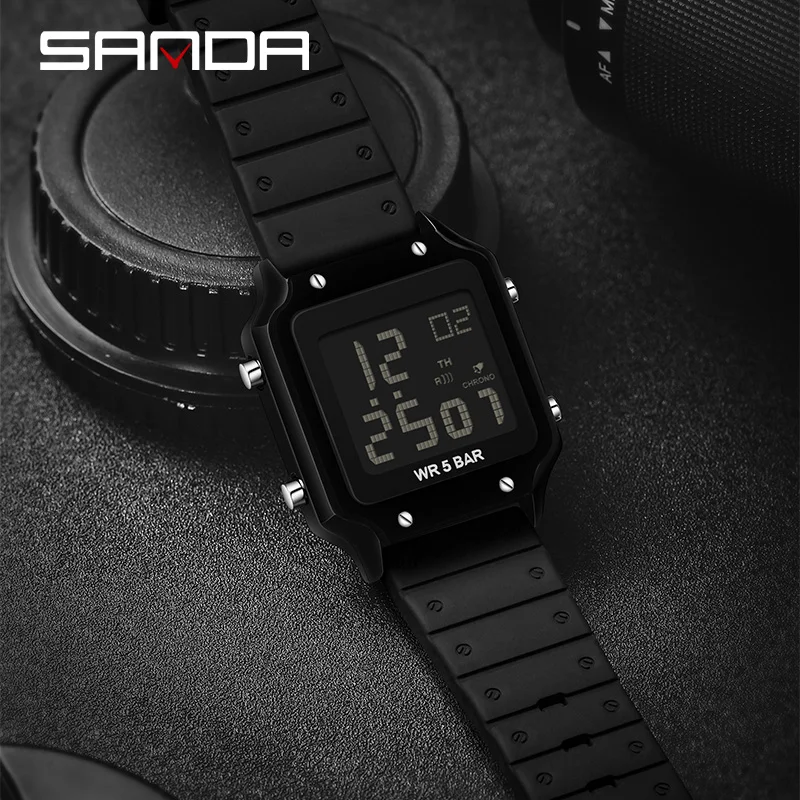 Fashion Sanda 2174 Student Sports Electronic Square Chronograph Alarm Clock Luminous Calendar Silicone Waterproof Digital Watch