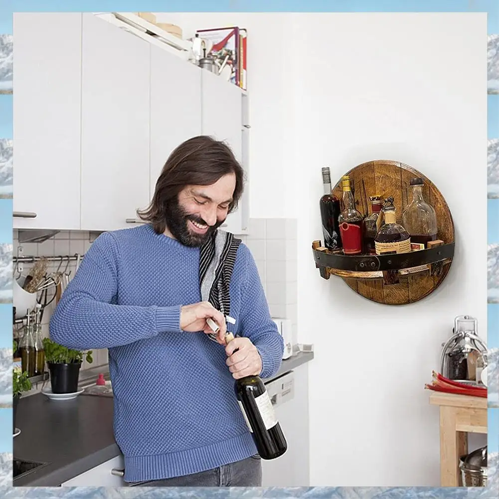 

Популярный стиль 2025 года, дисплей для бутылок с ликером ручной работы, настенная полка для бочки виски, винтажная круглая винная стойка, витрина для виски