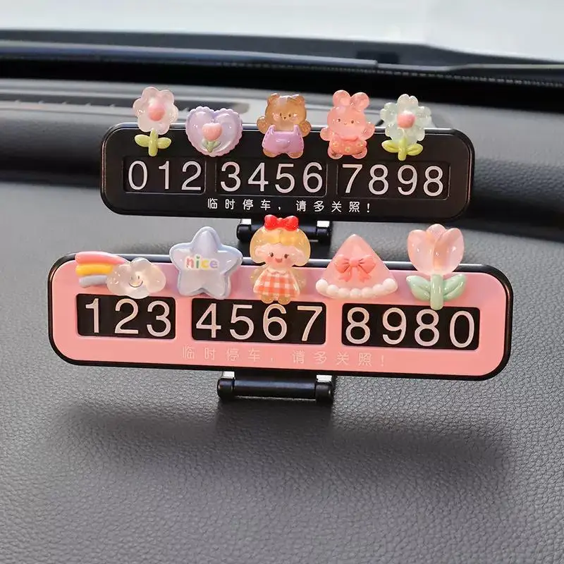 Cartoon Luminous Foldable Car Temporary Parking Card Plate Universal Mobile Phone Telephone Number Plate Holder Auto Car Sticker