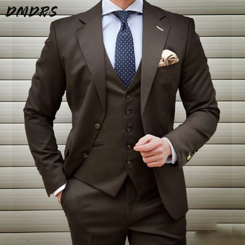 New Fashion Men Suits Slim Fit Elegant 3 Piece Wedding Tuxedo for Groom Business Male Handsome Formal Jacket Pants Vest