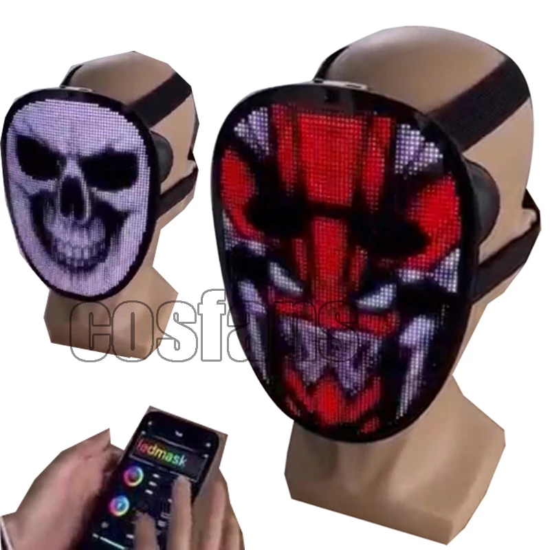 Funny Cool Bar Nightclub Led Masks Unique Cosplay Gothic Can Upload Text Animation Gesture Sensor Face Mask Halloween Props