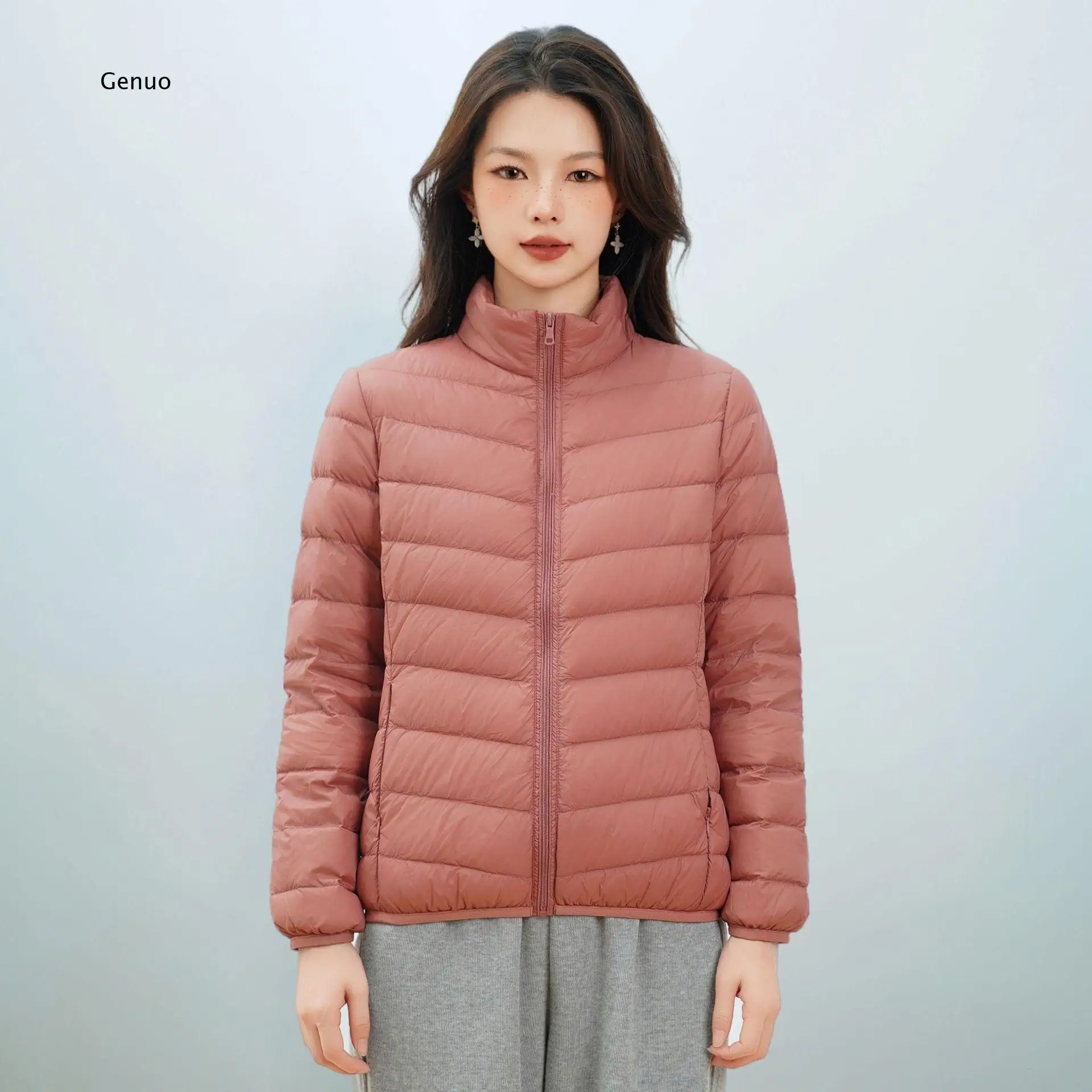 2026 Women Lightweight Packable Down Jacket Stand Collar Solid Color Slim Fit Winter Warm Coat Trendy Outerwear