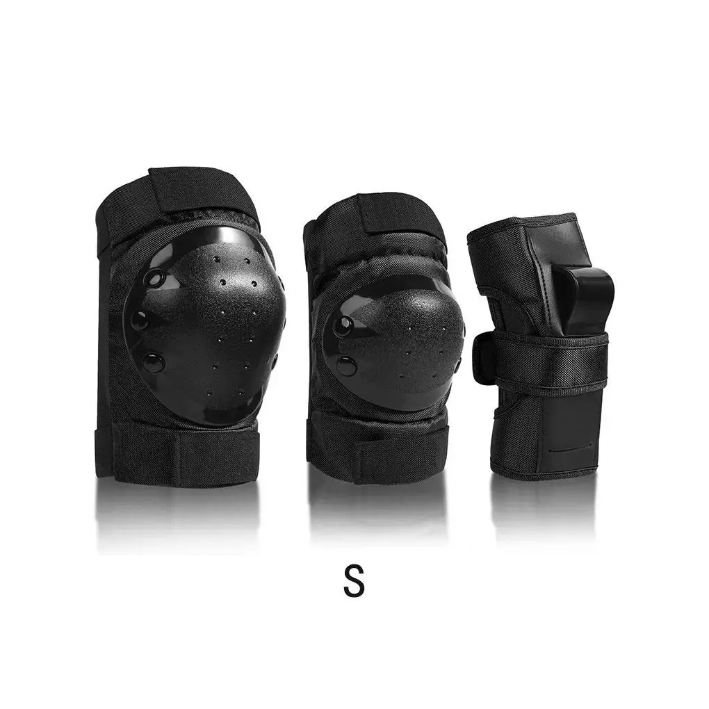 6 Pieces Kit Knee Pad Portable Children Elbow Pads Outdoor Activity Roller Skating Waist Guard Protector Black S