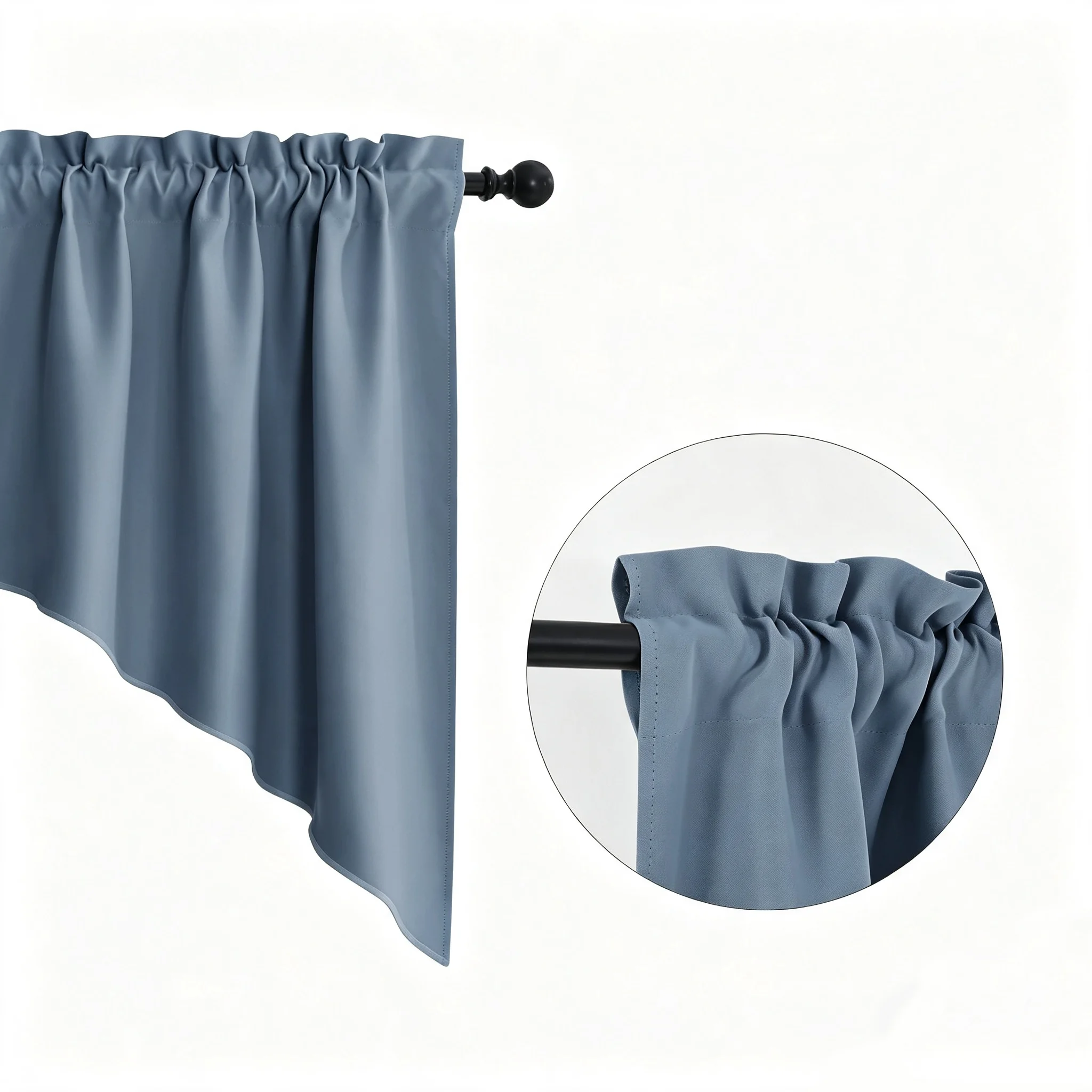 Blackout Swag Curtain Valances Rod Pocket Farmhouse Energy Saving Small Window Tiers Set of 2, Stone Blue, Window Treatment