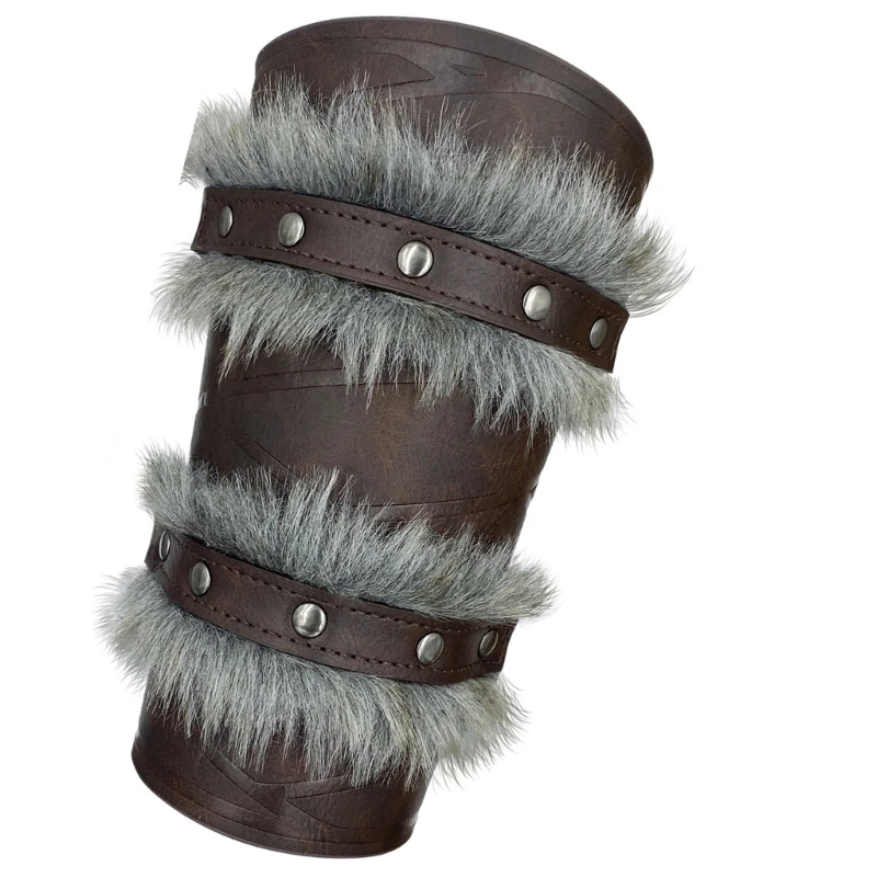 Brown Bracer Medieval Furred Wristbands Cosplay Medieval