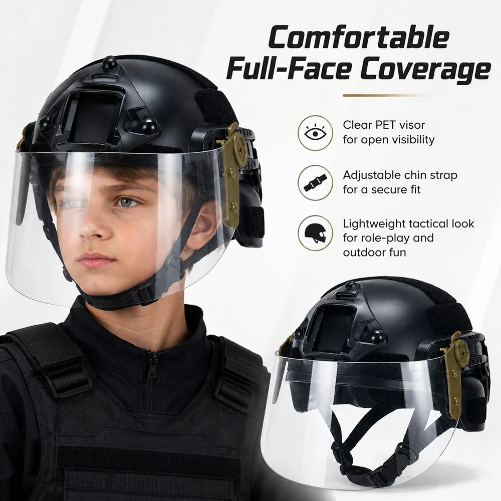 Kids Tactical MICH Helmet Set with Four-Eye NVG Model Signal Light Infrared Flashlight for Kids Outdoor Cosplay Holiday Gift
