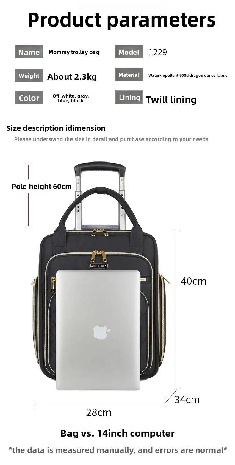 Women Business Rolling Trolley Bag Travel Wheeled Luggage Trolley Bag Mother Rolling Tote Bag Rolling Bags Carry on Hand Luggage