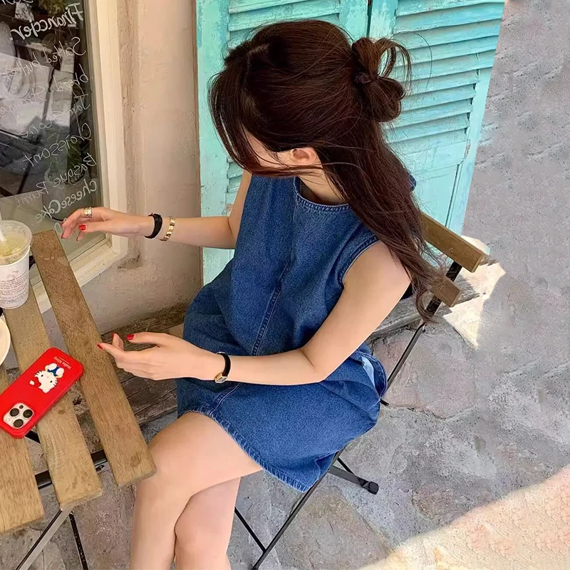 Vestido informal de verano de Color puro para mujer, ropa de trabajo sin mangas, estilo sin espalda, cintura suelta, Falda co...