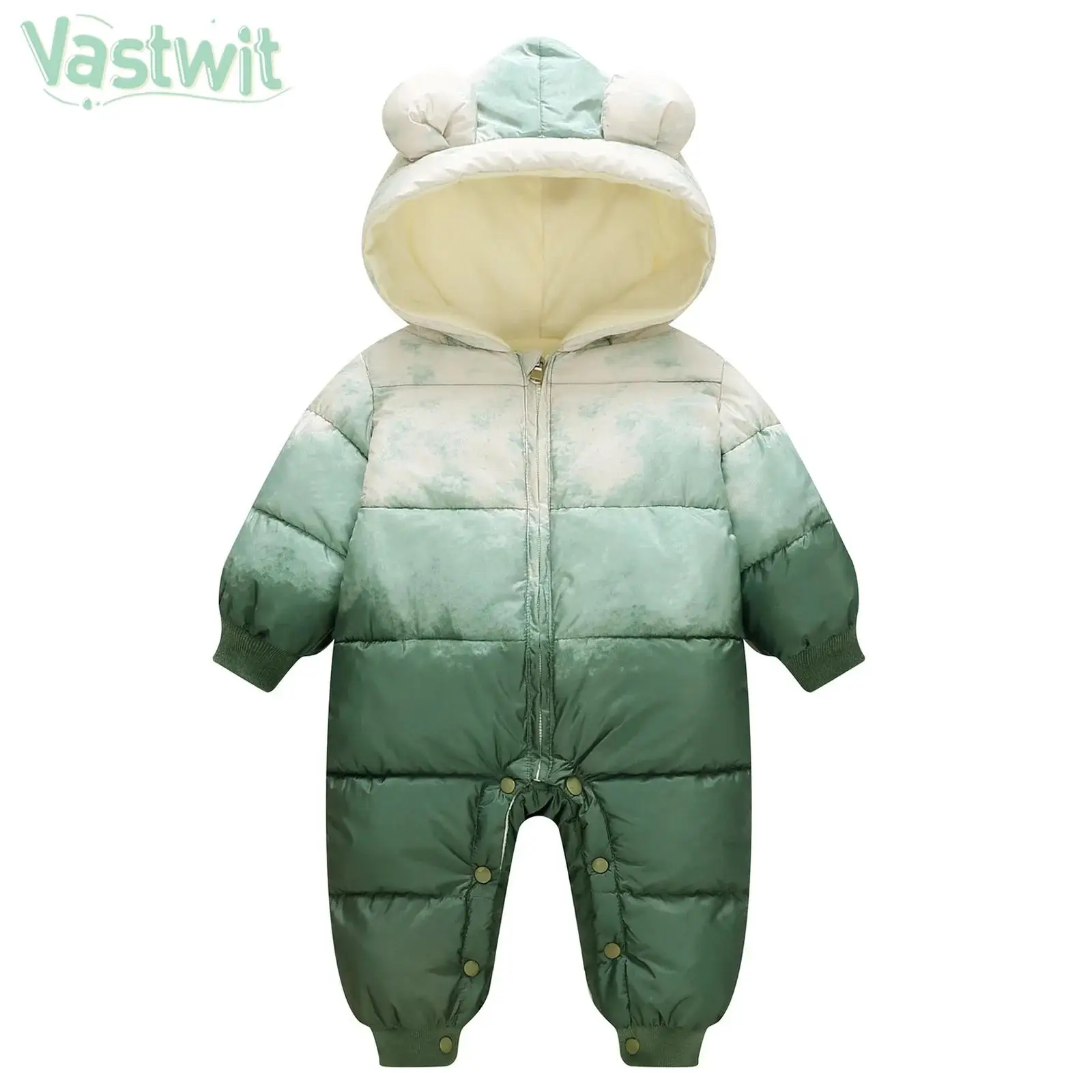 Newborn Baby Winter Warm Hooded Down Romper Jacket Snowsuit Long Sleeve Color Block Zipper Cute Jumpsuit Outerwear Snow Coat