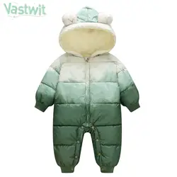 Newborn Baby Winter Warm Hooded Down Romper Jacket Snowsuit Long Sleeve Color Block Zipper Cute Jumpsuit Outerwear Snow Coat