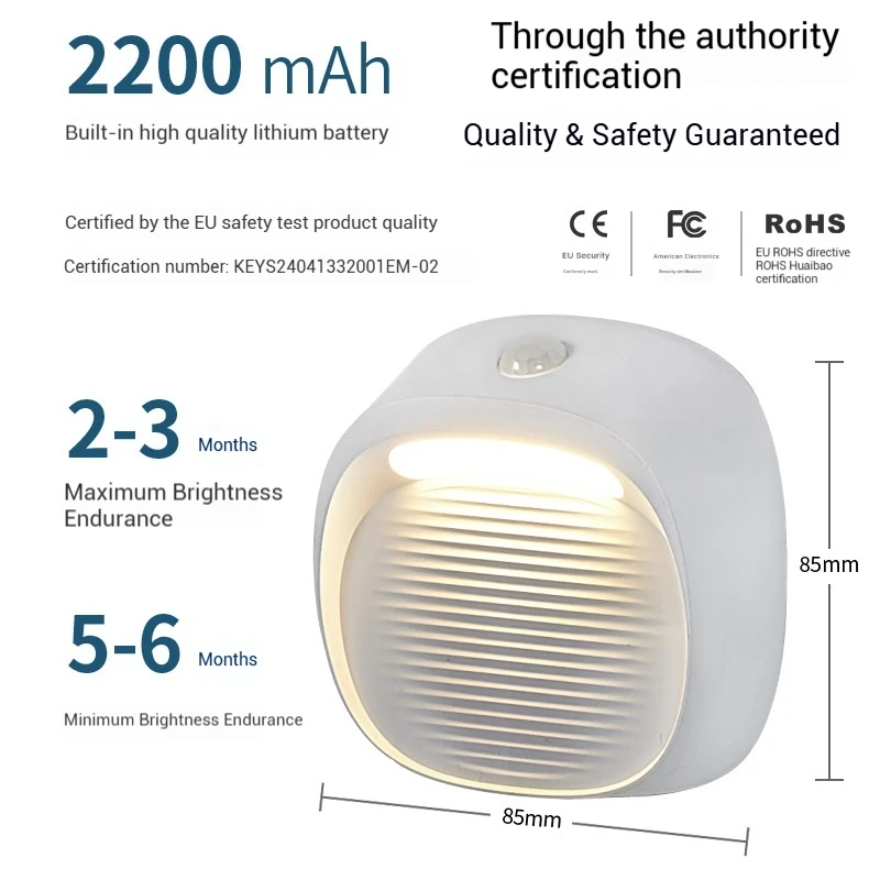 Lampu Dinding Sensor tubuh manusia Ringkas putih untuk lampu dinding tempat lilin LED baterai 2200mAh kecil lampu koridor rumah tangga