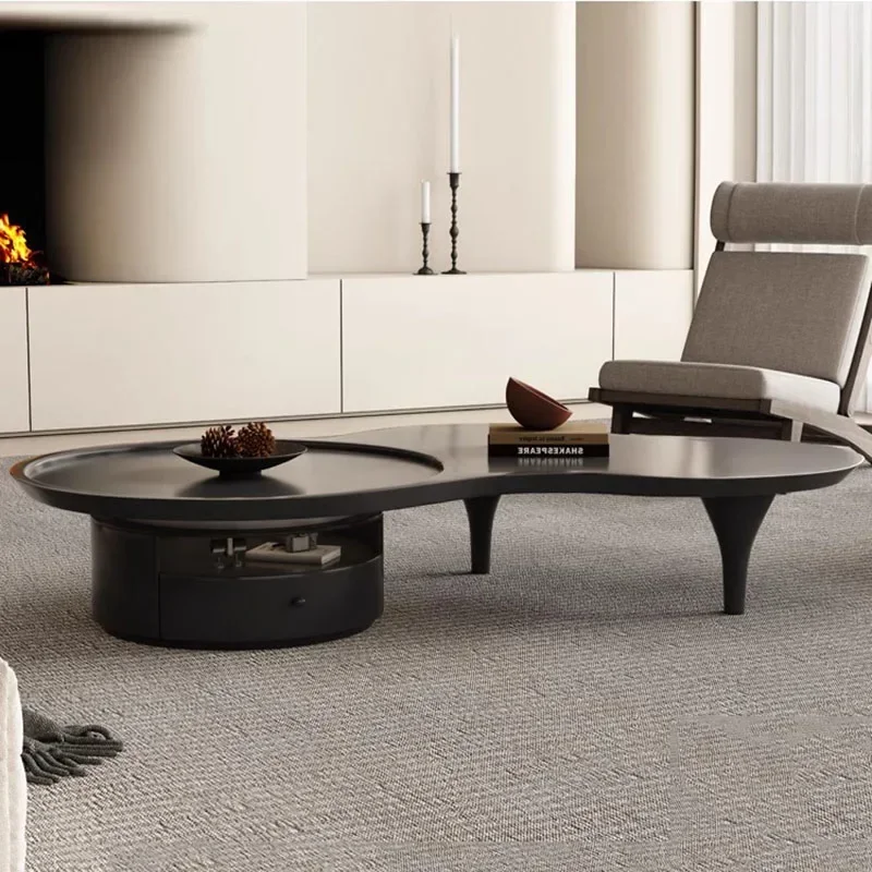 Aesthetic Irregular Coffee Table Unique Minimalist Storage Drawers Side Table Hardcover Luxury Mesas Bajas Living Room Furniture