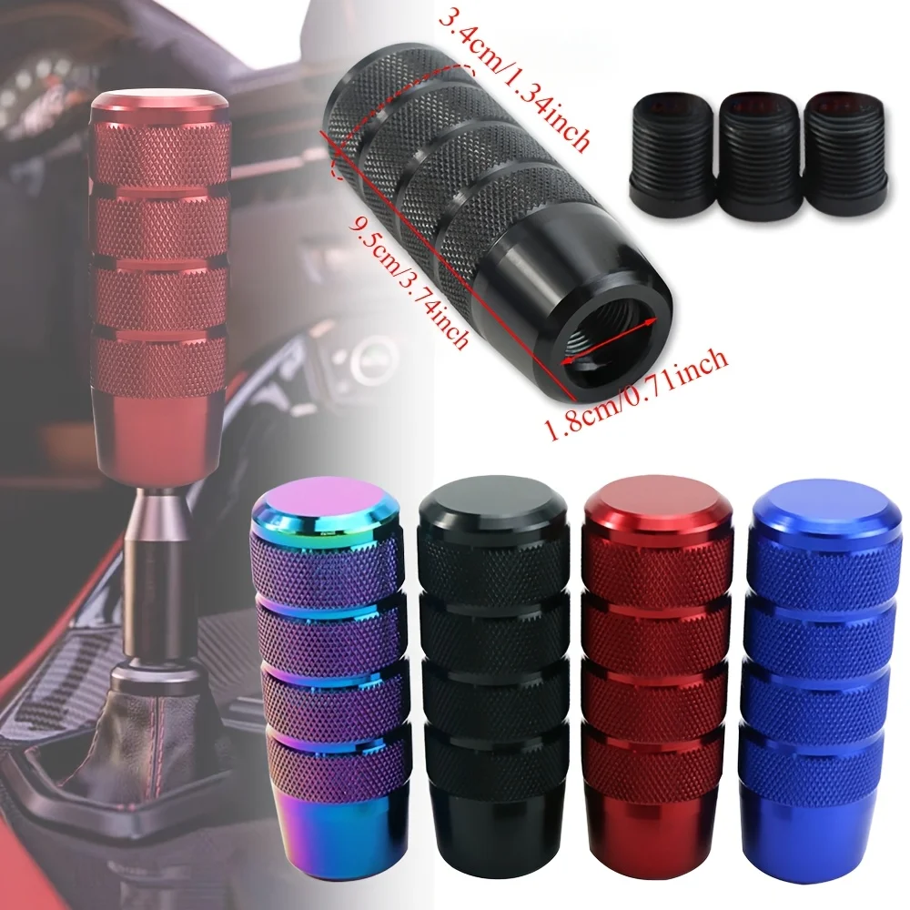 Car Modification Is Applicable to M8/M10/M12 Aluminum Alloy Rod-Shaped Car Shift Lever Manual Gearshift Handle + 3 Adapters