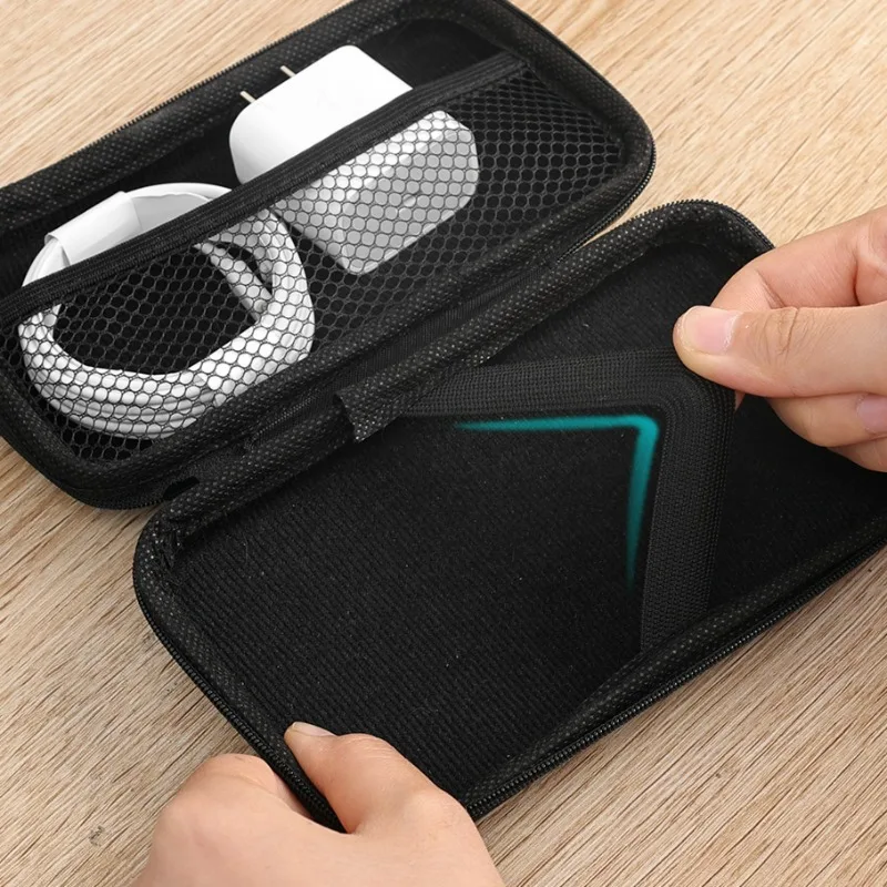 Portable Earphone Storage Bag Charger Waterproof EVA Bags Anti Collision Data Cable PU Box Convenient Rectangle Black Card Case