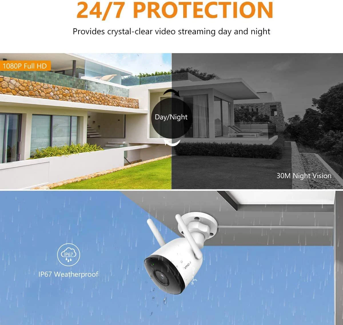 IMOU Bullet 2C  2MP Wi-Fi Camera Dual Antenna Outdoor Night Vision IP67 Weatherproof Audio Recording AI Human Detect