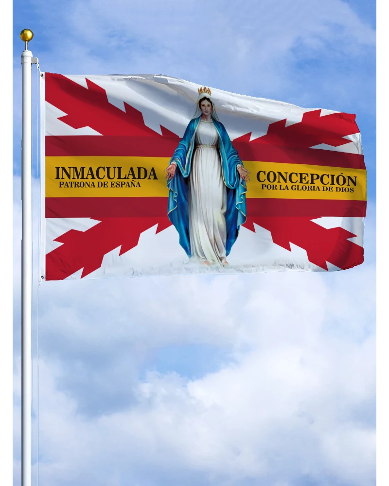 90x150cm Spain Cross Burgundy Immaculate Conception Patroness Virgin Mary For The Glory of God Flag