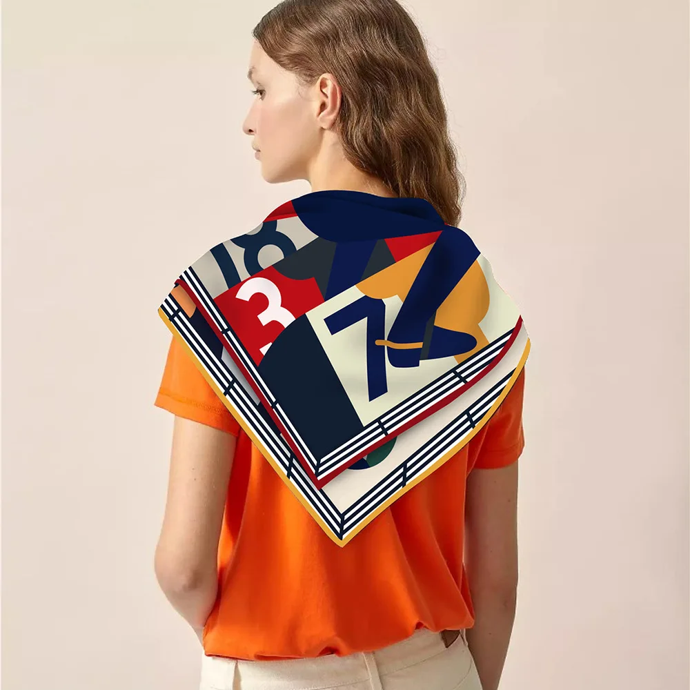 90cm Twill Silk Scarf Shawl Luxury Brand Horse Racing Print Square Scarf Women Hijabs Bandana Foulard Neckerchief Head Scarves