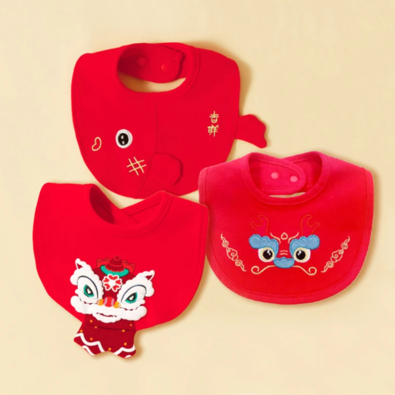 

3pcs baby bib, carp New Year's drool towel, cotton anti spitting bib, lion drool bib, Child Accessories
