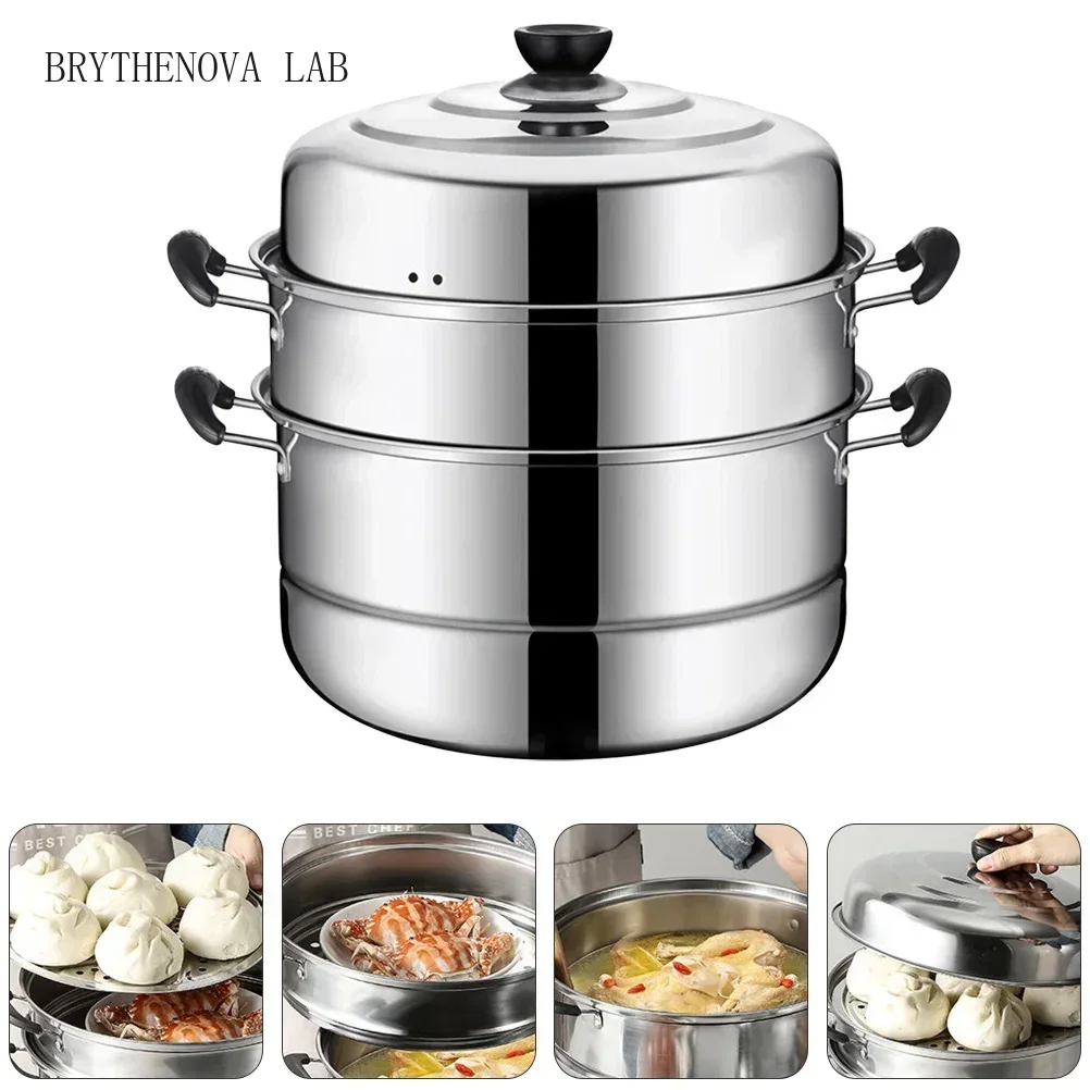 Stainless Steel Steamer Induction Pans Convenient Kitchen Cookware Steaming Useful Pot Stackable Double Layer Home