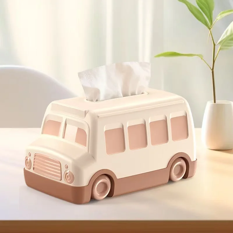 

2025 Creative Bus Shaped Tissue Box Plastic Cartoon Drawer Paper Storage Box Boys Kids Bedroom Toy Napkin Organizer Xmas Gifts