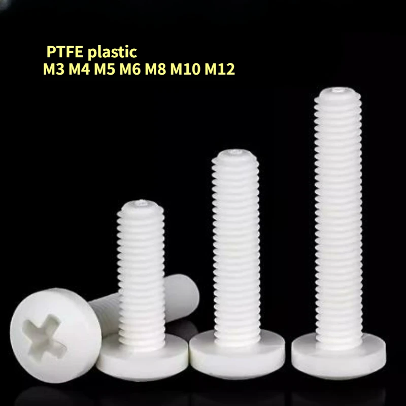 PTFE Plastic Round Pan Head Cross Screw M3 M4 M5 M6 M8 M10 M12 High Temperature and Strong Acid Alkali Resistant Insulated Bolt