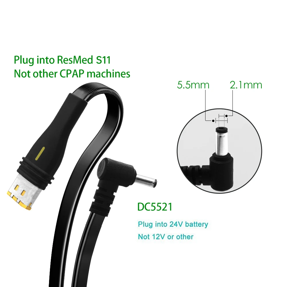 CPAP Machine Power Cable Power Cord DC 5521 For ResMed AirSense 11 AutoSet Travelling on Airplane Train Vehicle Vacation Holiday