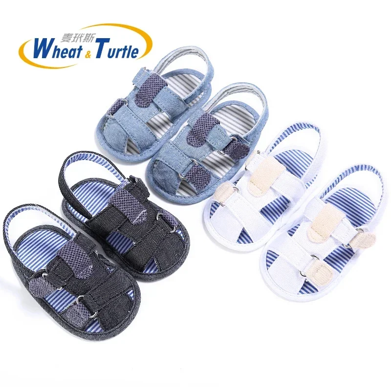 Mother Kids Baby Shoes First Walkers Metal Rings Strap Patchwork Soft Cotton Sole Canvas Summer  For Newborn Infant Boys