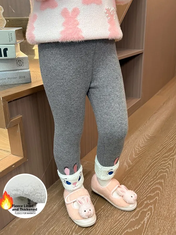 Thiened Fce gevoerde winter elastische taille meisjes broek hoge taille lange broek Sweet Sle asymmetrisch ontwerp kinderkleding...