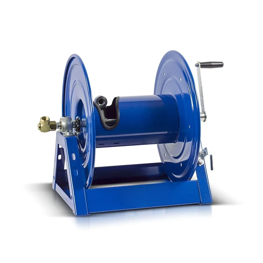 Hand Crank Steel Hose Reel, 1125 Series - ½” x 200’, 3,000 PSI - Heavy Duty All Welded Steel A Frame - Adjustable Tension Break