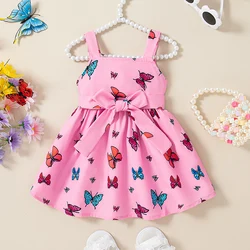 Summer New Butterfly Bow Baby Girl Dress, Korean Style Children'S Sleeveless Clothes With Hair Straps (6 Months -3 Years Old)