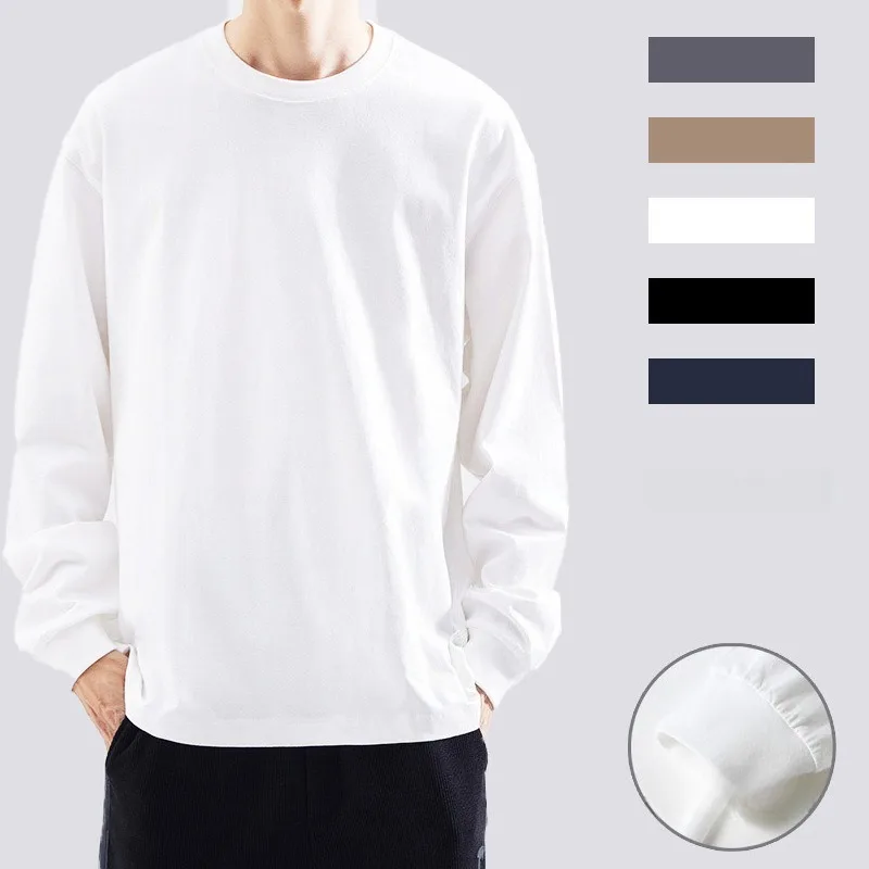

270G Heavy Cotton Loose Long Sleeve T-shirt for Men's Sweatshirt Tops for Outer Base Shirt
