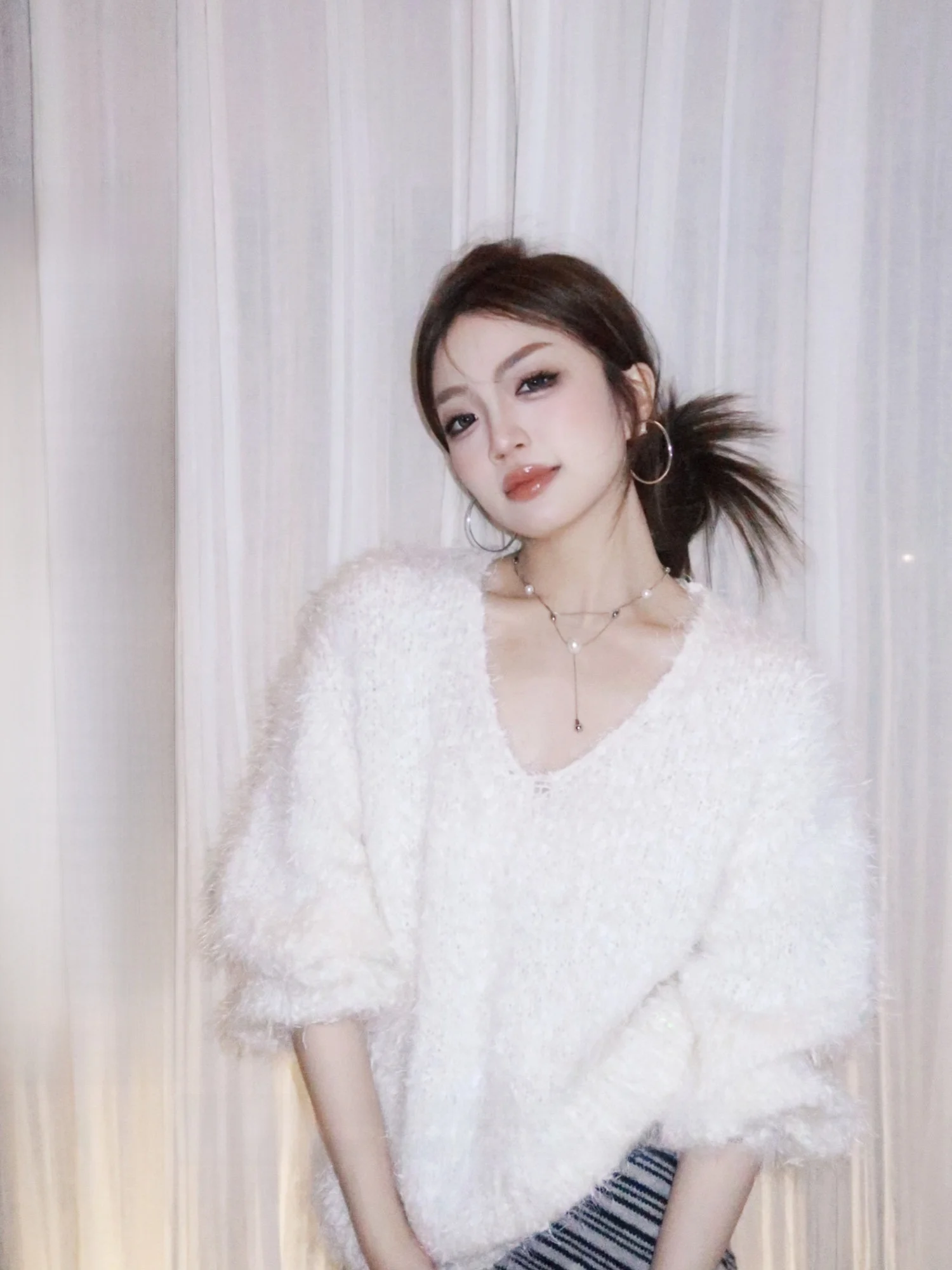 

Женский вязаный свитер Aeo Velvet Star Lazy с V-образным вырезом, осенне-зимний, модный, из полиэстеровой смеси, с длинными рукавами, приталенный топ