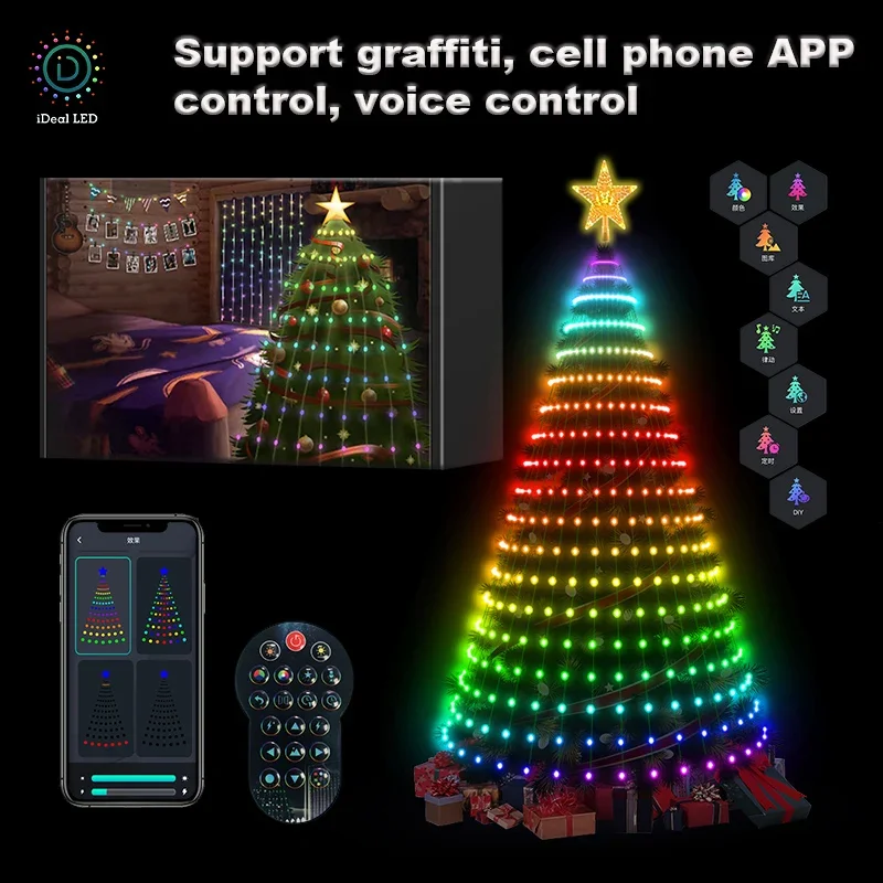 WS2812B Smart Christmas Lamp DIY Text Pictures Music Rhythm LED RGB String Lights App Bluetooth Control for Festival Decorative