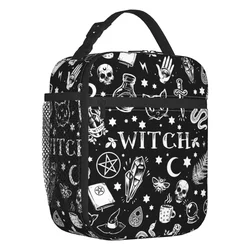 Witch Pattern Insulated Lunch Tote Bag for Women Halloween Occult Gothic Magic Resuable Thermal Cooler Bento Box Kids School