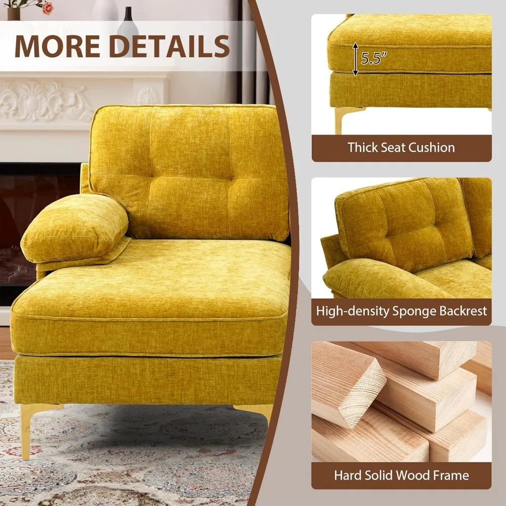 أرائك مقطعية على شكل حرف L من الشنيل مقاس 82 بوصة لغرفة المعيشة، أريكة وحدات مريحة بثلاثة مقاعد مع كرسي للمساحات الصغيرة، منتصف القرن Mo #6