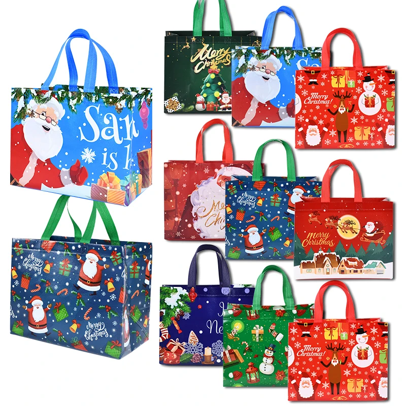 

31cm Large Christmas Gift Bag Non-Woven Snowman Santa Claus Packaging Bag Merry Christmas Party Decor For Home New Year Navidad