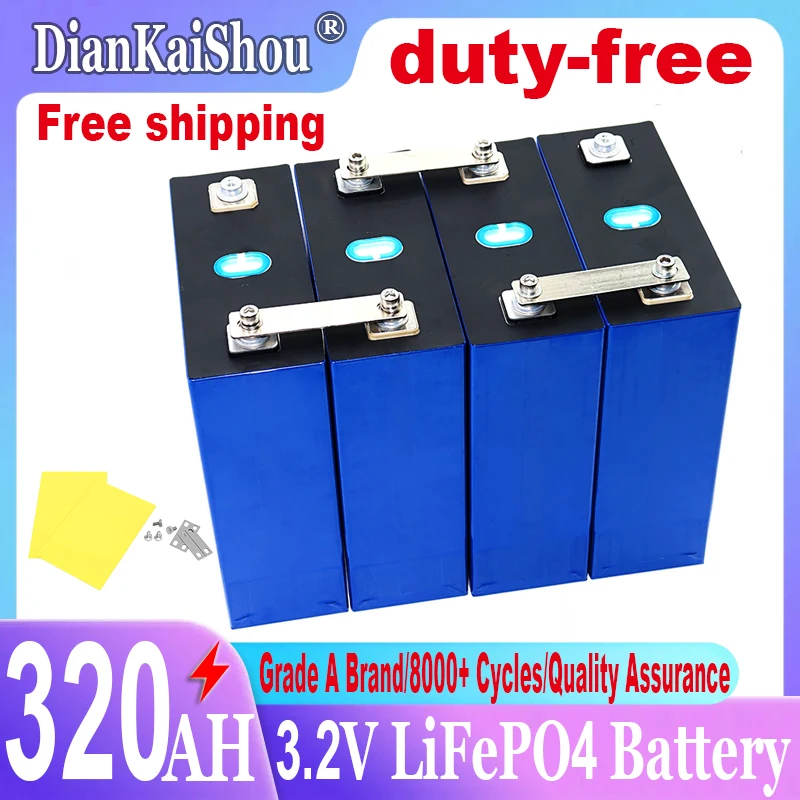 

1-16pcs 3.2V 320Ah Lifepo4 Battery 8000 Cycles Rechargeable Batteri DIY 12V 24V RV EV Golf Carts Home Energy Storage Cells Pack