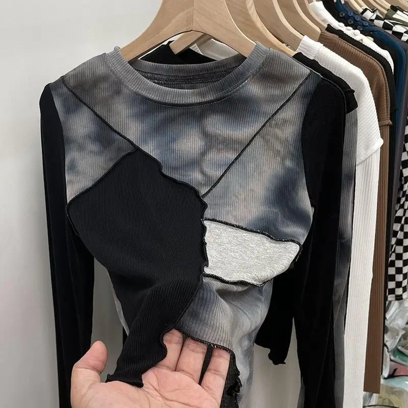 

Женские футболки с длинными рукавами и винтовой резьбой, весенне-осенние приталенные пуловеры, футболки, женские уличные базовые футболки, топы, повседневные