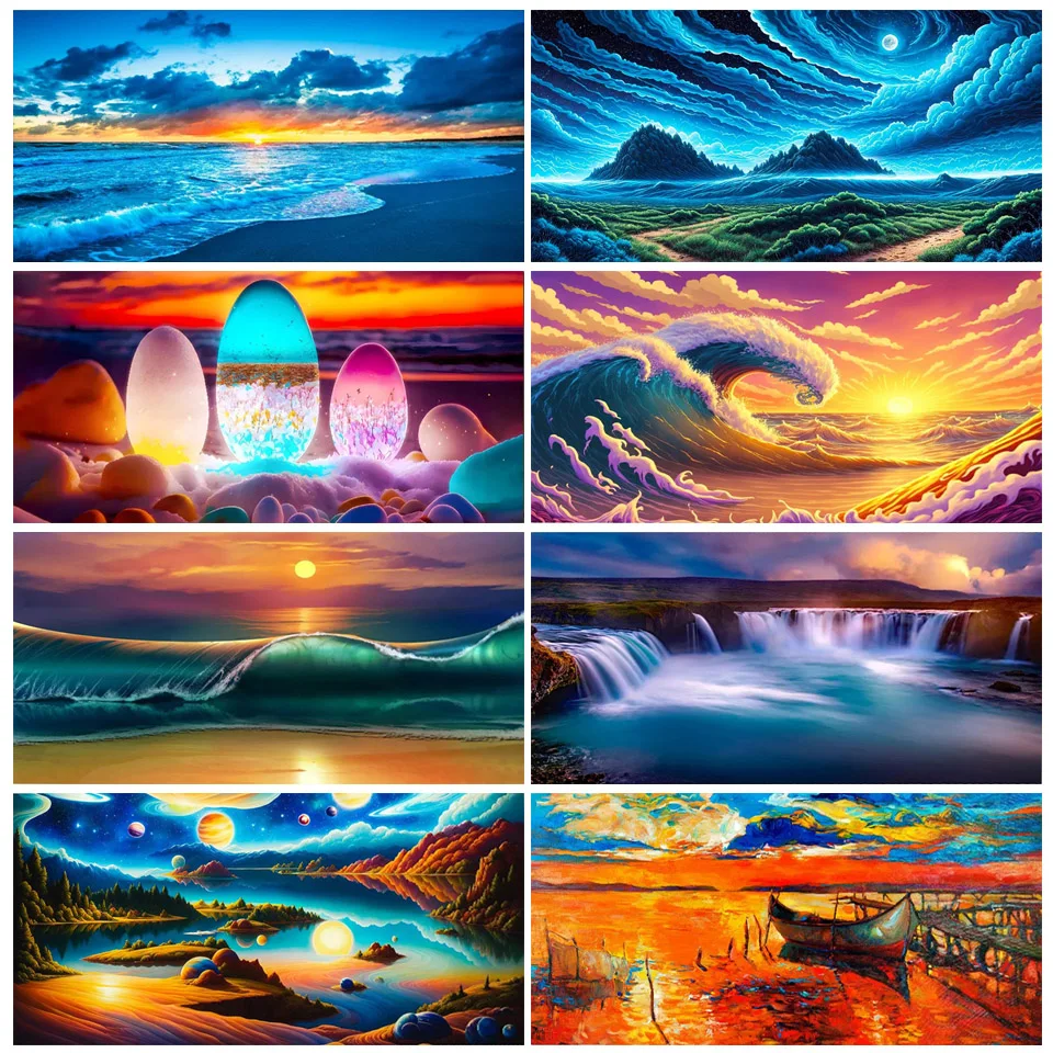 Large Diamond Painting Cross Stitch Sea Wave Wall Art Hanging Painting Full Round Drill Embroidery for Home Decor Cartoon TT803