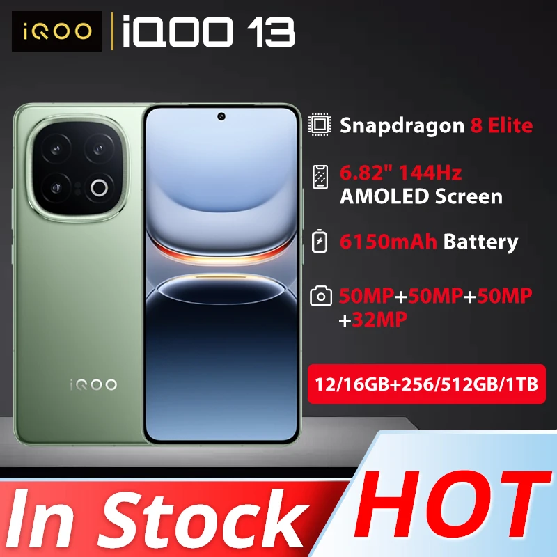 ViVO iQOO 13 Snapdragon 8 Elite 50MP Rear Camera OIS 6.82'' 2K Q10 OLED 144Hz 6150mAh 120W SuperVOOC Android 15 NFC OTA