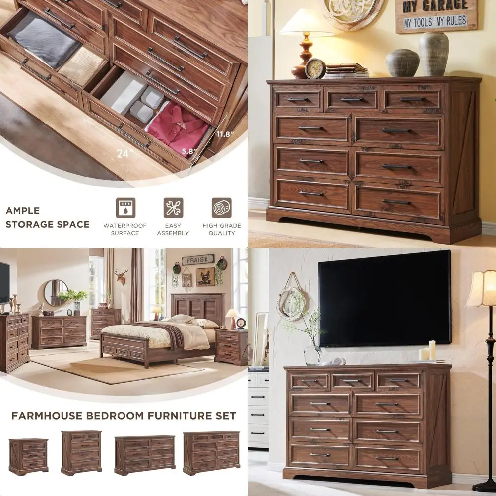 

52 Wide Bedroom Chests with Column Design and Large Storage Drawer Organizer in Brown