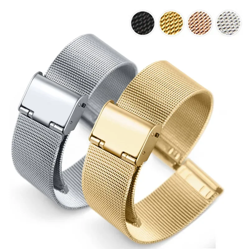 Milanese Watchband 20mm 22mm Universal Stainless Steel Metal Watch Band Replacement Bracelet For Smart Watch Black Rose Gold