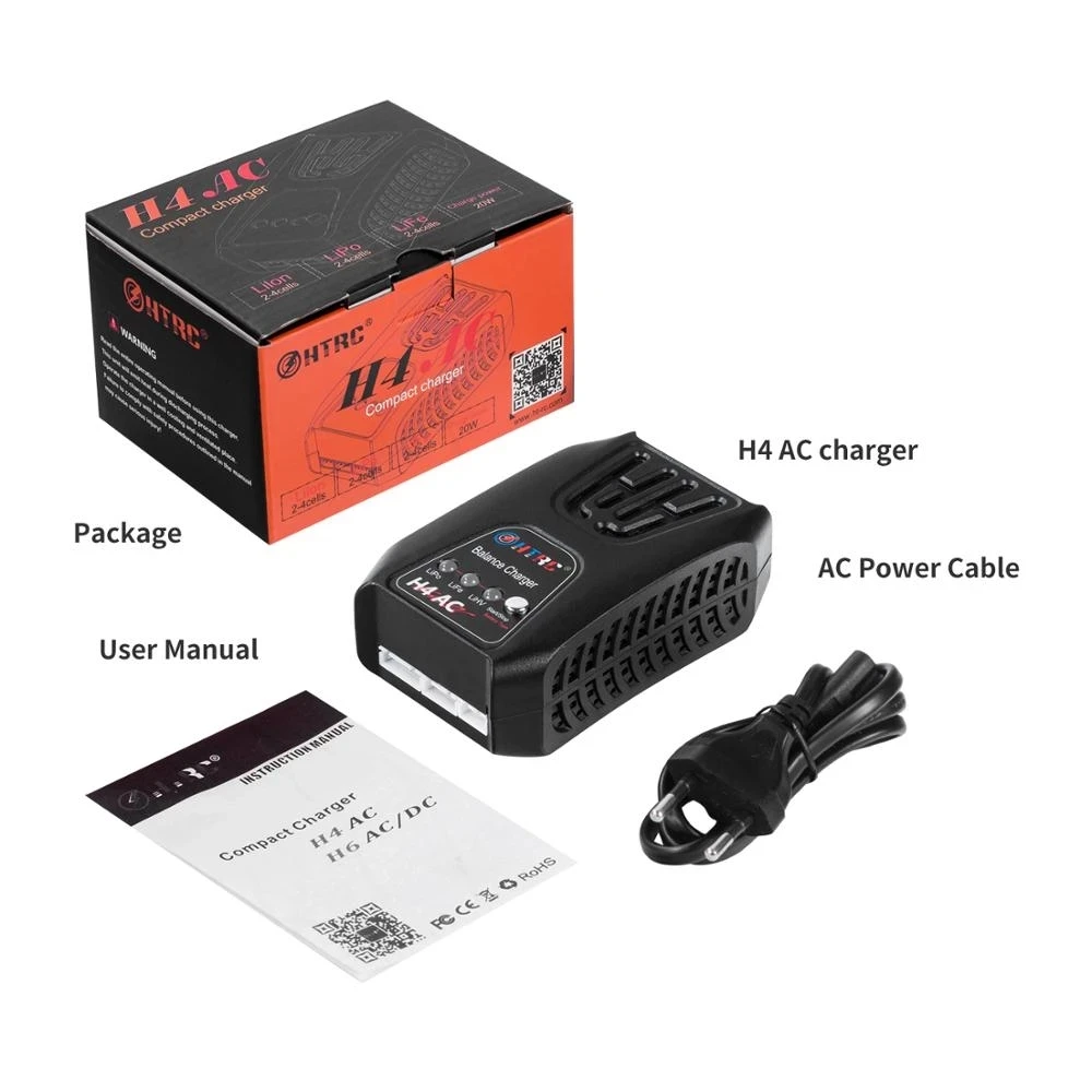 HTRC H4AC 20W 2A Lipo Battery Blance Charger For 2-4s Lipo LiFe LiHV Battery Pocket Type RC Charger with Warranty