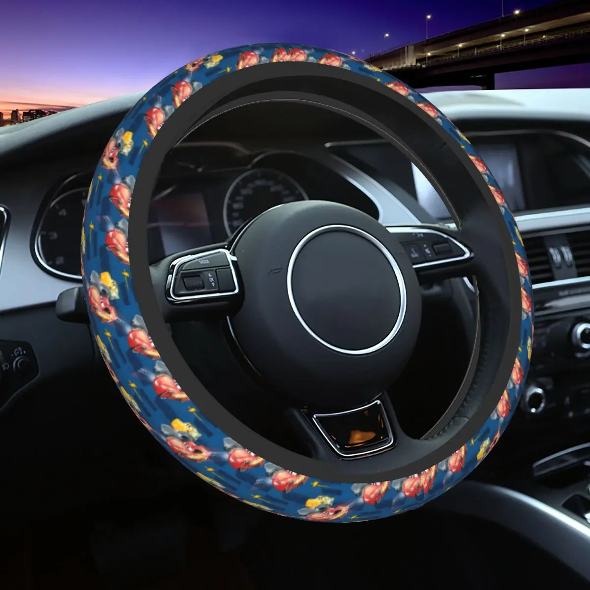 

Пользовательский чехол Lightning McQueen, защита рулевого колеса автомобиля, подходит для внедорожников, автомобильные аксессуары, универсальный 14,5-15 дюймов