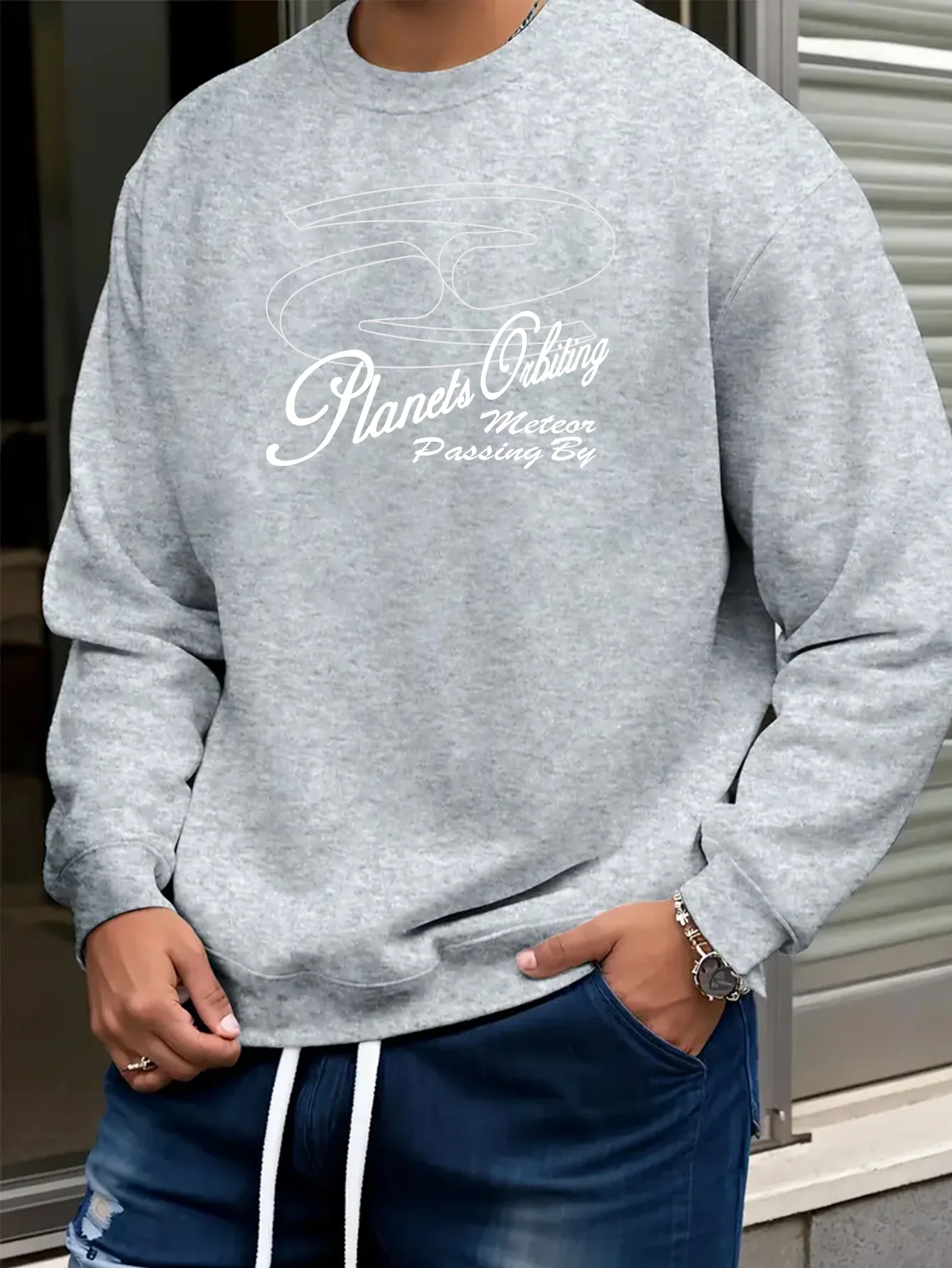 

Men'S Graphic Crewneck Sweatshirt - Dark Green with White Print - Loose Fit Pullover for