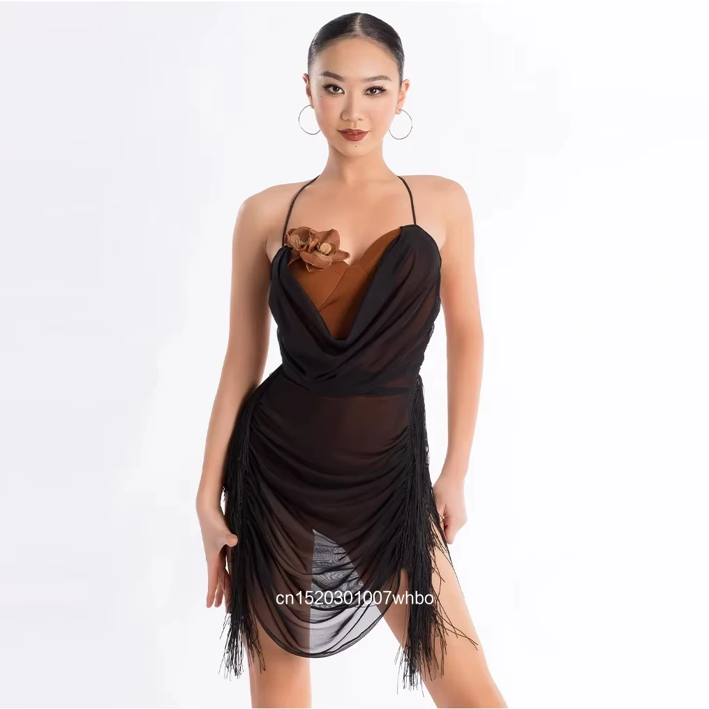 

Женское платье для латиноамериканских танцев, юбка с бахромой и пэчворком для взрослых, танцевальный комплект, для танцев чача, самба, бальные танцы в международном стиле 2025