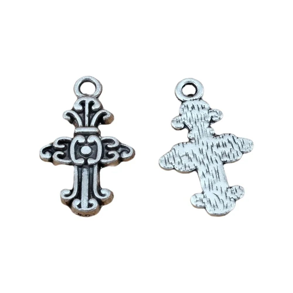 100Pcs Cross Alloy Christian Charms Keep Faith Dangle Fit Bracelets Necklace Earrings 14.2x24mm A-276