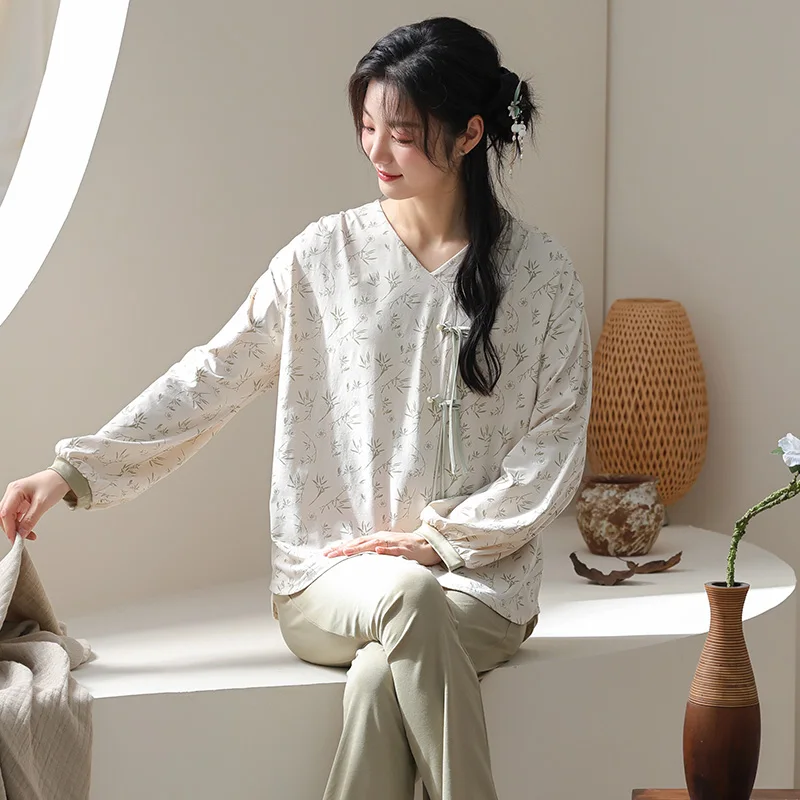 Autumn Women's pajamas Cotton pijama mujer Long Sleeve Round Neck Women pajama set Casual Soft Female Sleepwear Pyjama 3